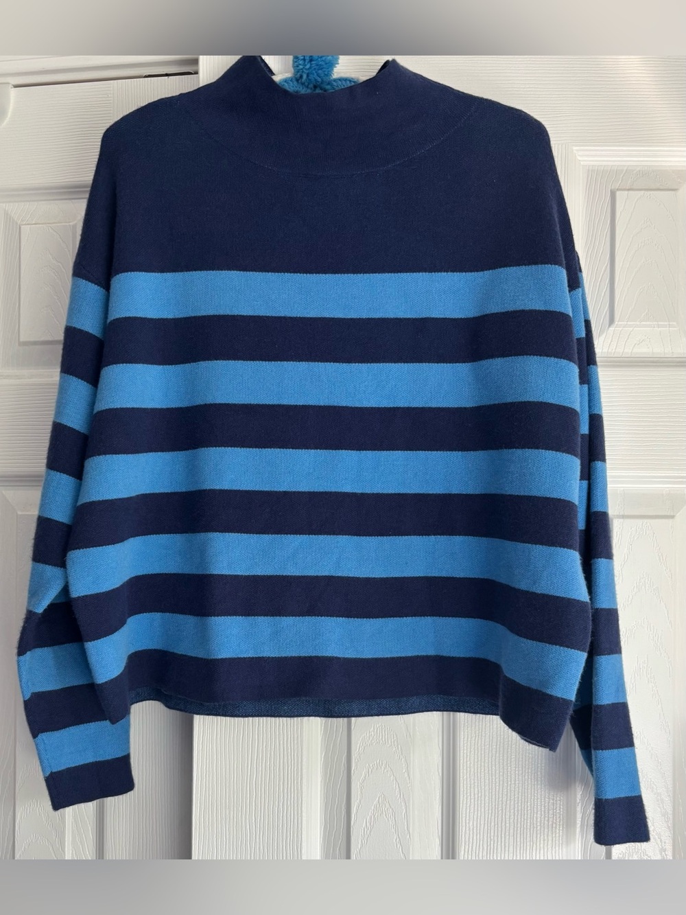 MAEVE Mock Neck Sweater Blue on Blue Stripes Tight Knit Size S